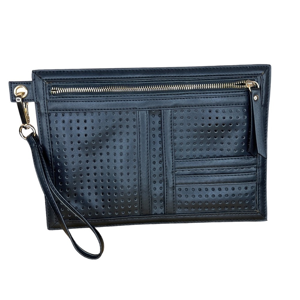 Mossimo Black Faux Leather Wristlet Clutch Purse Bag Handbag Mesh